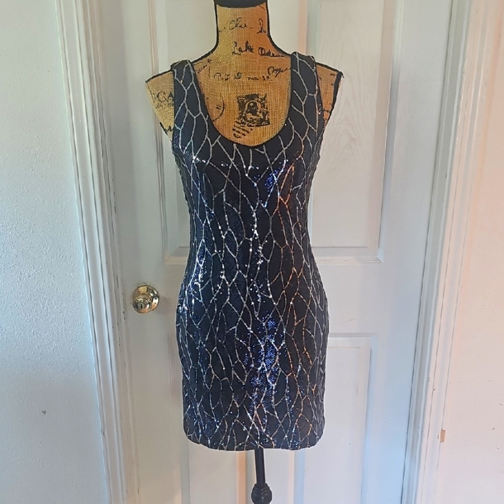 AUW Black and Silver Sequin Mini Dress